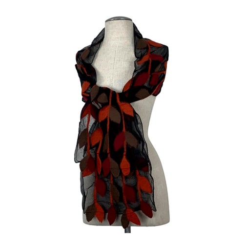 Black base Brown Orange and Maroon Leaf Scarf